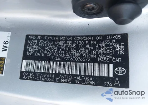 2006 Scion Tc из США, поврежденный, VIN JTKDE177260076672